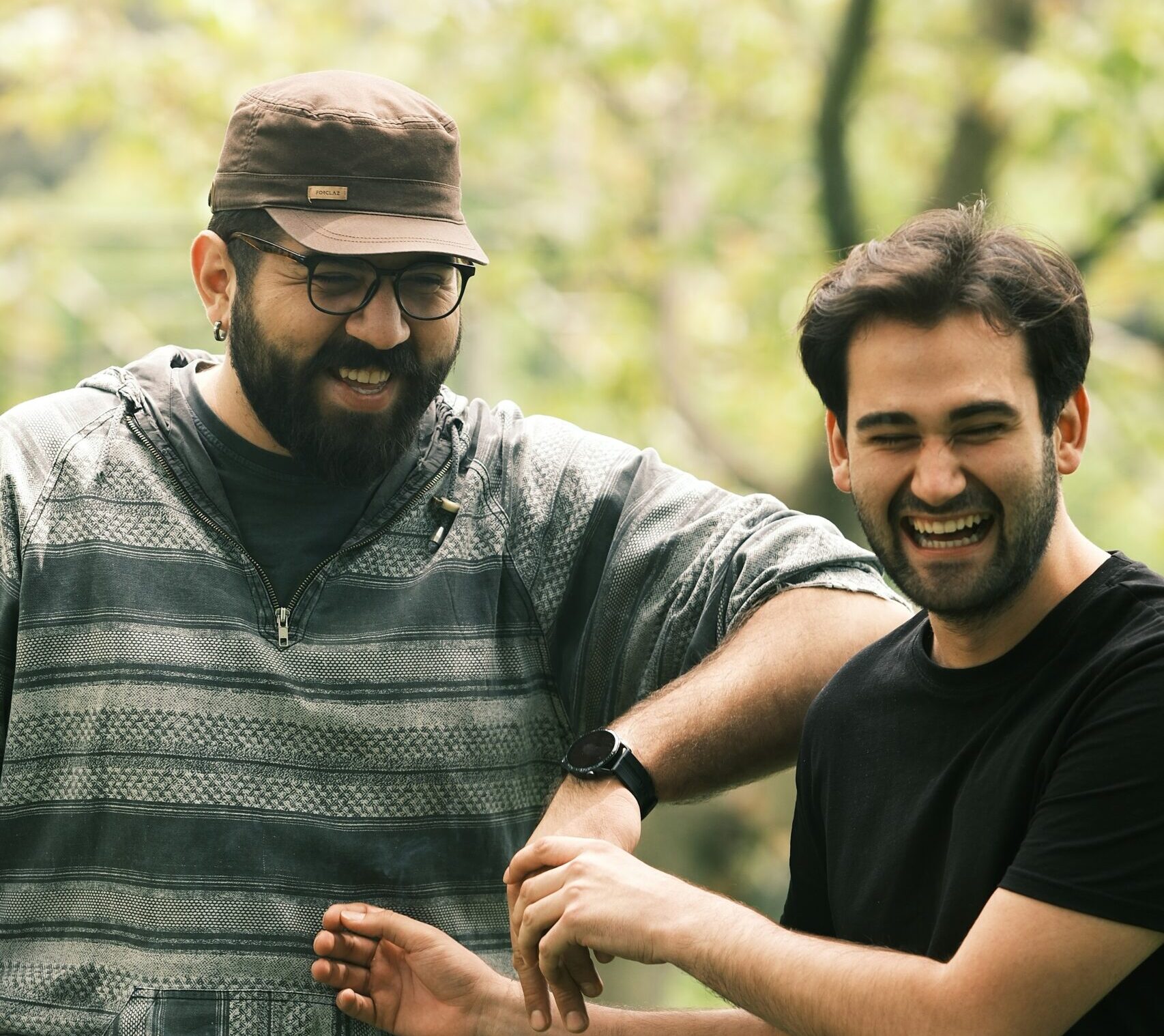 friends laughing in forest